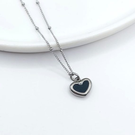 COLLAR CADENA BOLITA CORAZÓN NEGRO