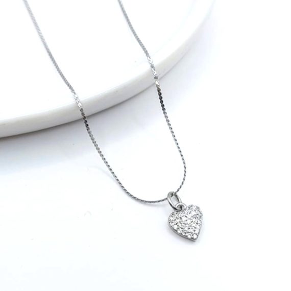COLLAR CORAZON ZIRCONIA PLATA