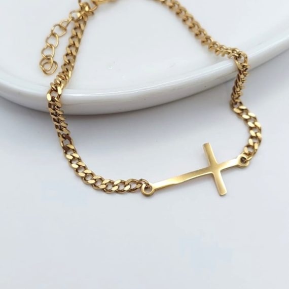 PULSERA CRUZ LINK DORADO