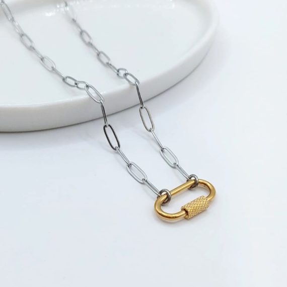 COLLAR CADENA PLATA CIERRE BICOLOR