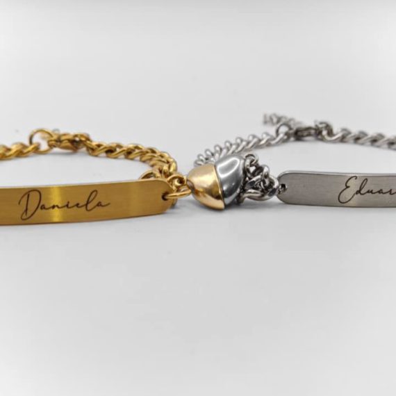 PULSERAS DUO CORAZÓN BARRA GRABADA