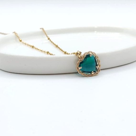COLLAR CON CORAZON CRISTAL VERDE
