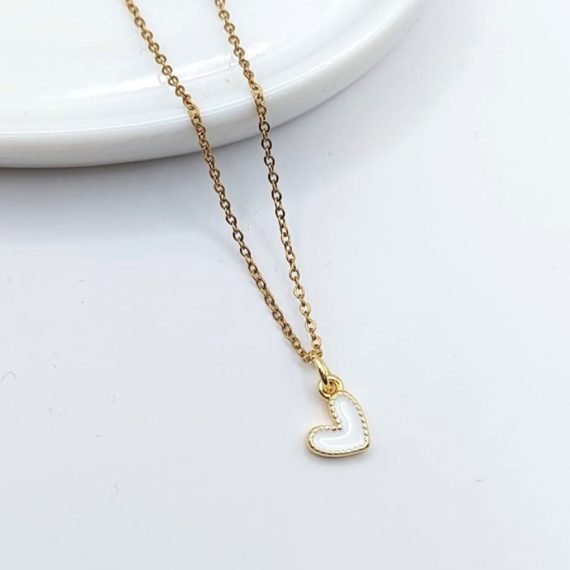COLLAR DIJE DE CORAZÓN BLANCO DORADO