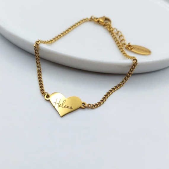 PULSERA CON CORAZÓN LINK GRABADA