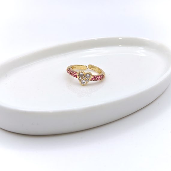 ANILLO CORAZON Y ZIRCONIAS ROSA