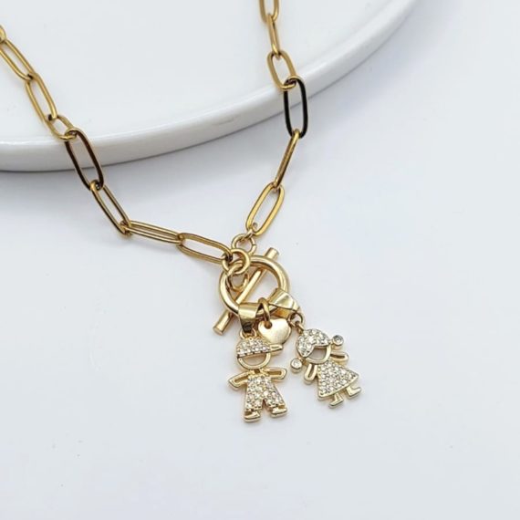 COLLAR CADENA ALARGADA CON NIÑOS ZIRCONIA