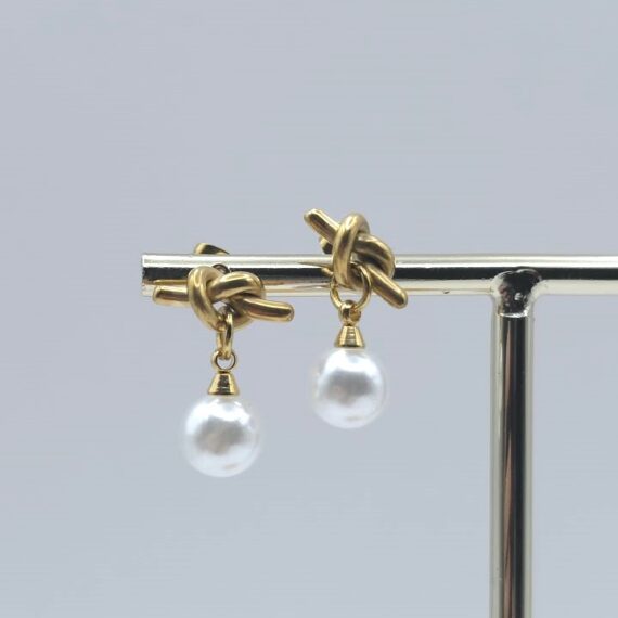 ARETES NUDO PERLA COLGANTE