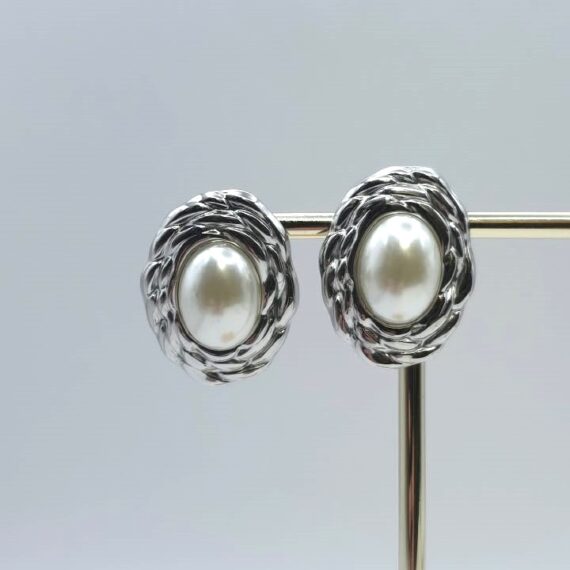 ARETES OVAL PERLA PLATA